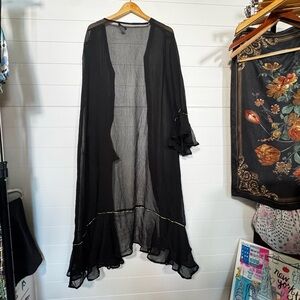 Venus Black with gold trim Maxi Dress sheer Bathing suit coverup 2X